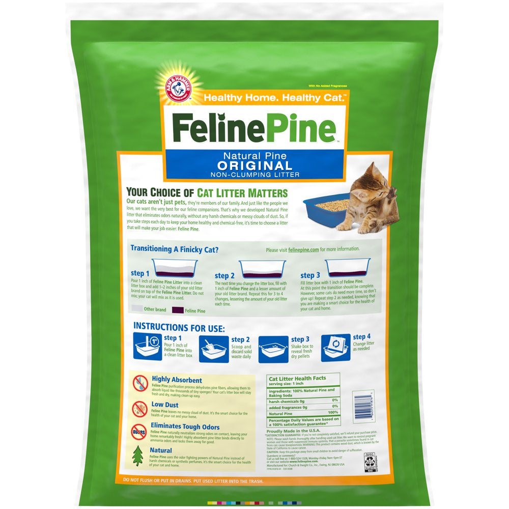 Feline Pine Platinum Natural Pine Original Non-Clumping Cat Litter, with Baking Soda, 40 Lb Animals & Pet Supplies > Pet Supplies > Cat Supplies > Cat Litter Church & Dwight Co., Inc.   