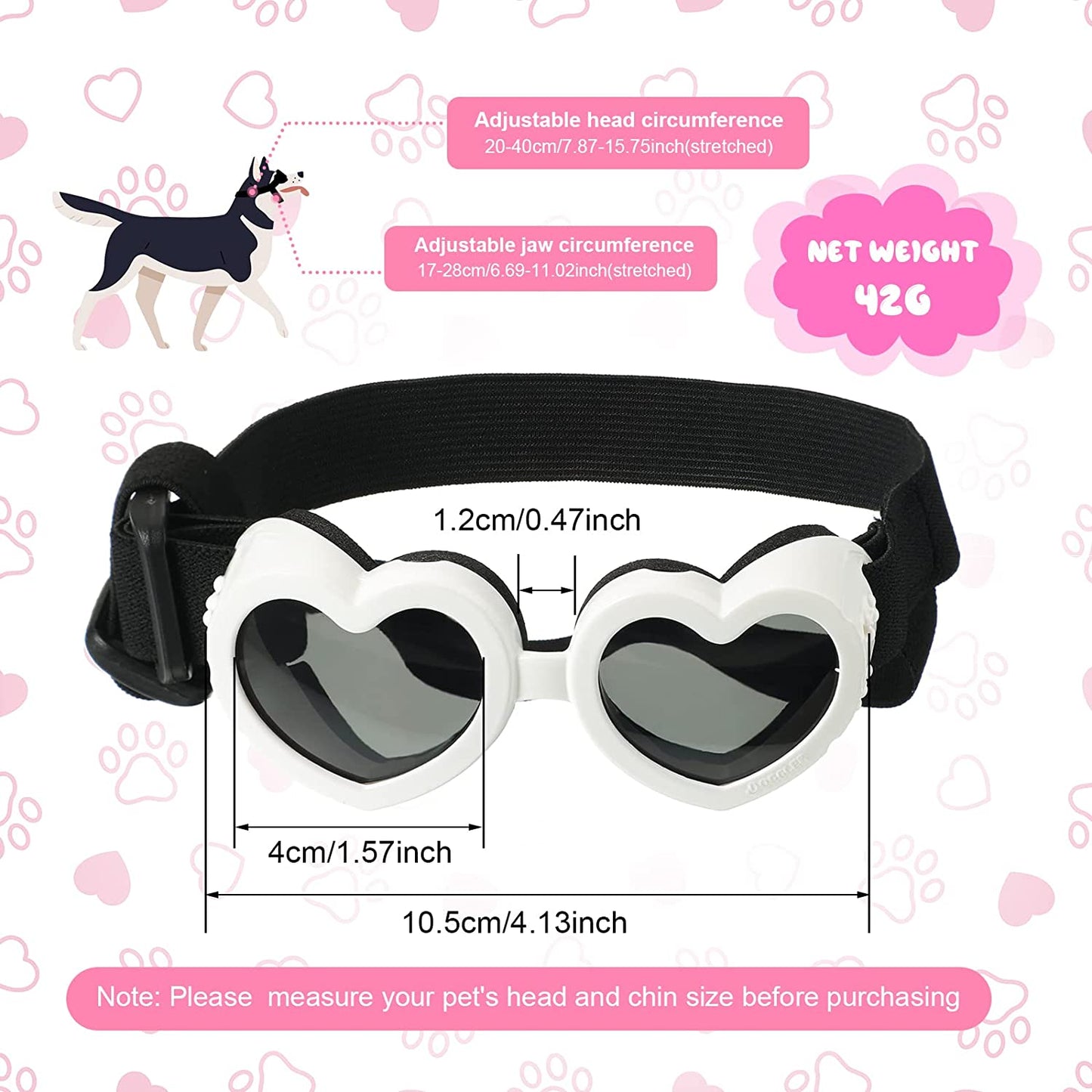 3 Pairs Dog Sunglasses Heart Shape Goggles Small Dog Decorations UV Protection Puppy Eye Wear with Adjustable Strap Windproof Glasses for Doggie PET Sun Glasses Anti-Fog Glasses (Red, White, Pink) Animals & Pet Supplies > Pet Supplies > Dog Supplies > Dog Apparel Nezyo   