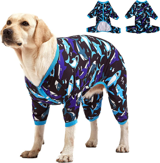 Lovinpet Large Dog Breeds Jammies - Pet Anxiety Relief, Anti-Shedding Dog Pajamas, Lightweight Stretchy Fabric, Whale Hello There White Print, Large Dog Pjs, Pitbull Clothes All Season/Medium Animals & Pet Supplies > Pet Supplies > Dog Supplies > Dog Apparel LovinPet Blue Large 