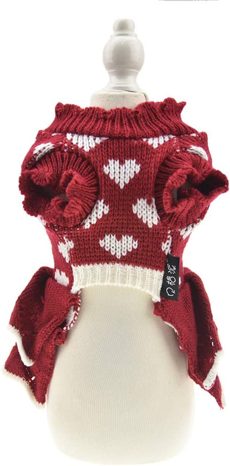 Christmas Small Dog Sweaters Female Girl Red Winter Warm Dog Princess Dress Clothes Dachshund Chihuahua Corgi (S(Bust 13.7Inch), Red Heart) Animals & Pet Supplies > Pet Supplies > Dog Supplies > Dog Apparel MUYAOPET   