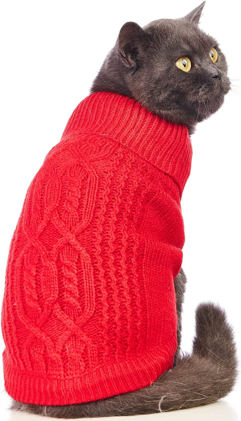 Jnancun Cat Sweater Turtleneck Knitted Sleeveless Cat Clothes Warm Winter Kitten Clothes Outfits for Cats or Small Dogs in Cold Season (Medium, Purple) Animals & Pet Supplies > Pet Supplies > Dog Supplies > Dog Apparel Jnancun Red Large 