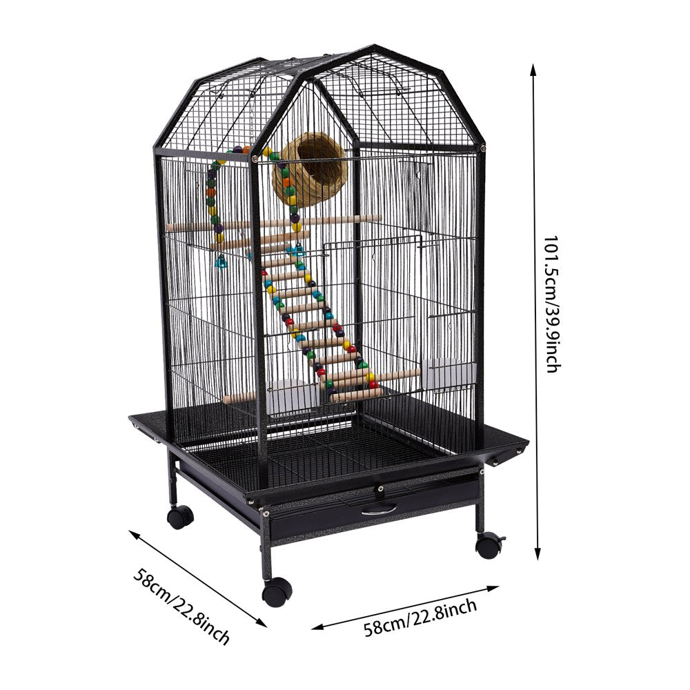 Miumaeov Bird Cage Open Top Standing Parrot Parakeet Cage with Rolling Stand Large Metal Bird Flight Cage for Conure Parakeet Cockatiel Finch Macaw Cockatoo Pet House, Black Animals & Pet Supplies > Pet Supplies > Bird Supplies > Bird Cages & Stands Miumaeov   