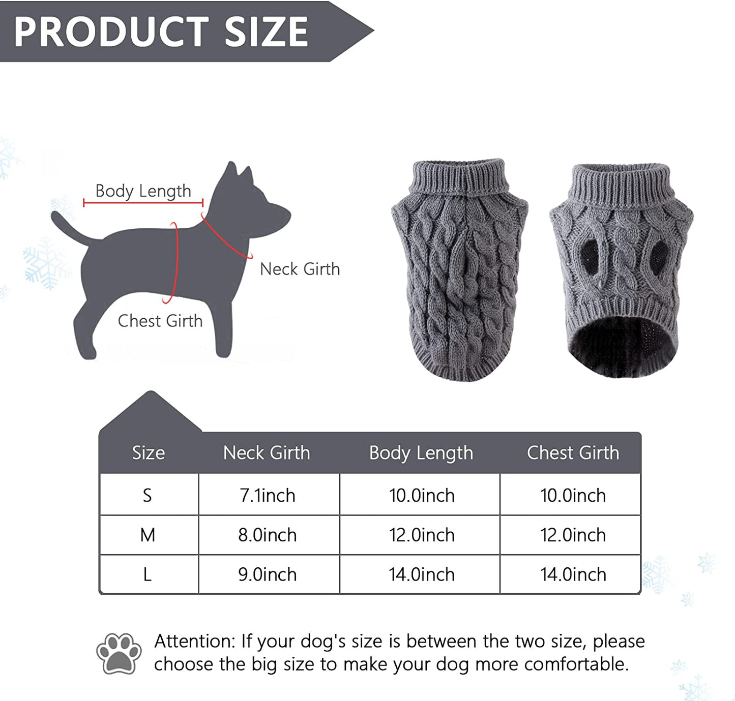 Cnarery Knitted Turtleneck Dog Sweaters, Warm Pet Sweater, Cute Knitted Classic Dog Sweater for Autumn and Winter Cold Weather Puppy Clothes(Gray) Animals & Pet Supplies > Pet Supplies > Dog Supplies > Dog Apparel Cnarery   