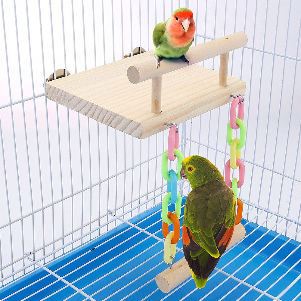 Bird Perch Stand Toy, Parrot Bird Cage Platform & Swing Gym Accessories for Parakeets Cockatiels, Conures, Macaws, Finches