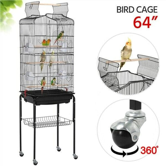64'' Small Parrot Cockatiel Conure Parakeet Bird Cage with Stand, Open Top