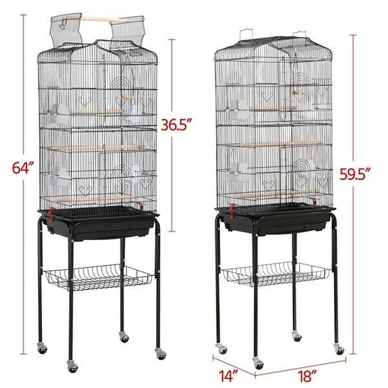 64'' Small Parrot Cockatiel Conure Parakeet Bird Cage with Stand, Open Top Animals & Pet Supplies > Pet Supplies > Bird Supplies > Bird Cages & Stands Just QT   