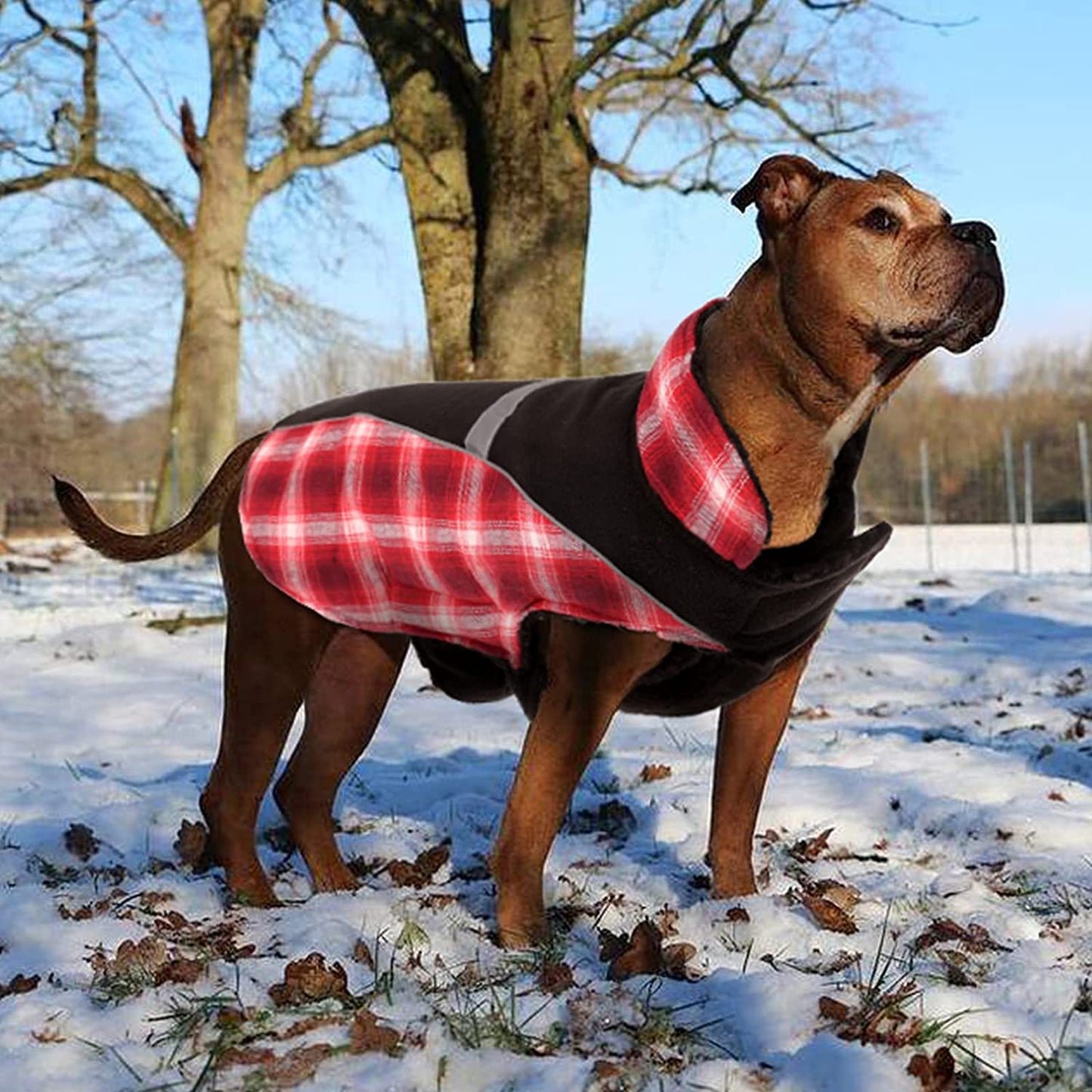 Nanaki Classic Plaid Warm Dog Jacket, Reversible Winter Dog Coat for Cold Weather, Windproof Dog Winter Clothes Reflective with Furry Collar&Elastic Abdomen for Small Medium Large Dogs Puppies Animals & Pet Supplies > Pet Supplies > Dog Supplies > Dog Apparel Nanaki   