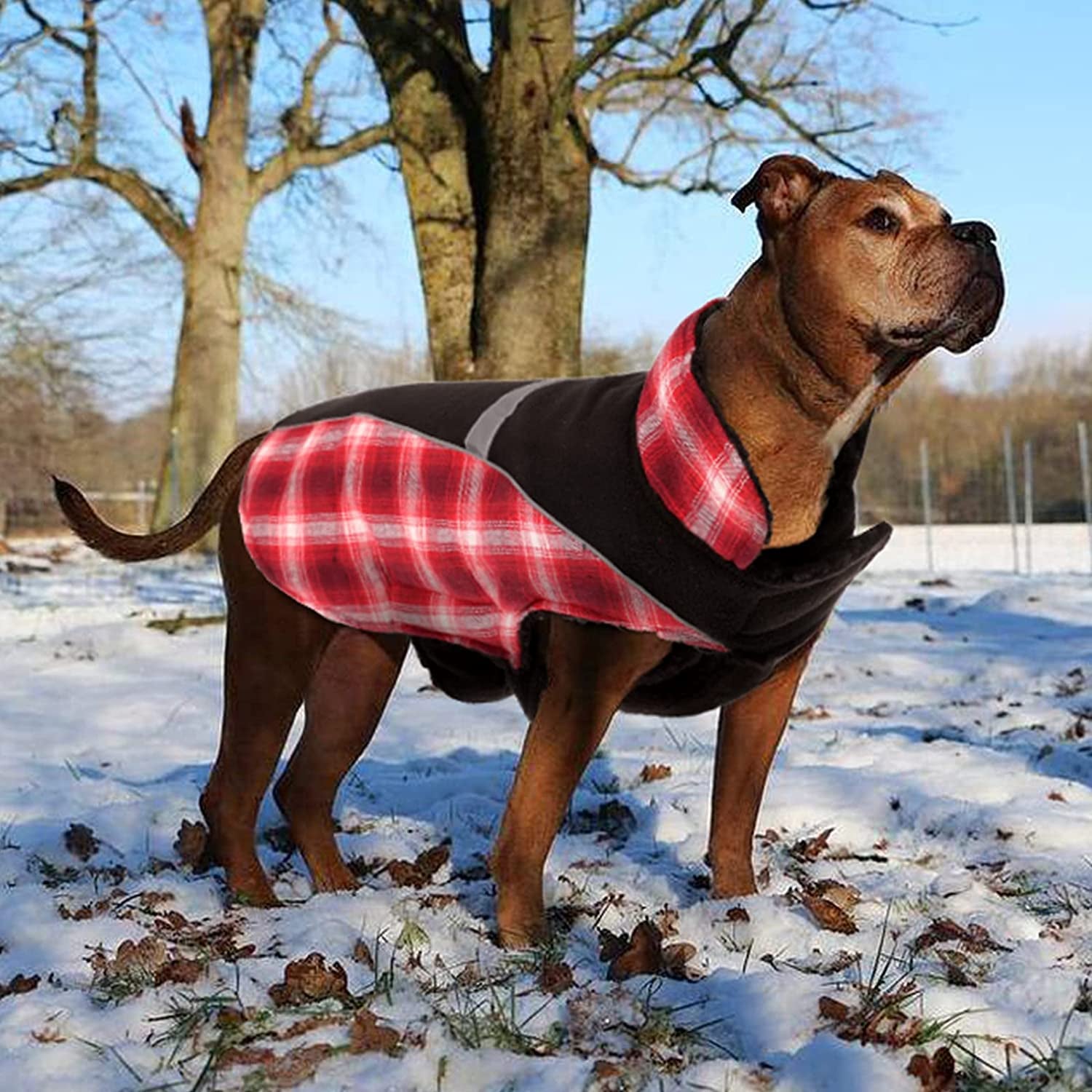 Nanaki Classic Plaid Warm Dog Jacket, Reversible Winter Dog Coat for Cold Weather, Windproof Dog Winter Clothes Reflective with Furry Collar&Elastic Abdomen for Small Medium Large Dogs Puppies Animals & Pet Supplies > Pet Supplies > Dog Supplies > Dog Apparel Nanaki   