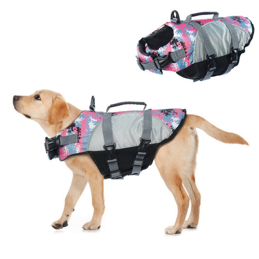 Kuoser Dog Life Jacket, Adjustable Ripstop Pet Safety Vest with Reflective Stripes, Dog Lifesaver with Rescue Handle for Small Medium Large Dog Animals & Pet Supplies > Pet Supplies > Dog Supplies > Dog Apparel Kusoer XL Pink 