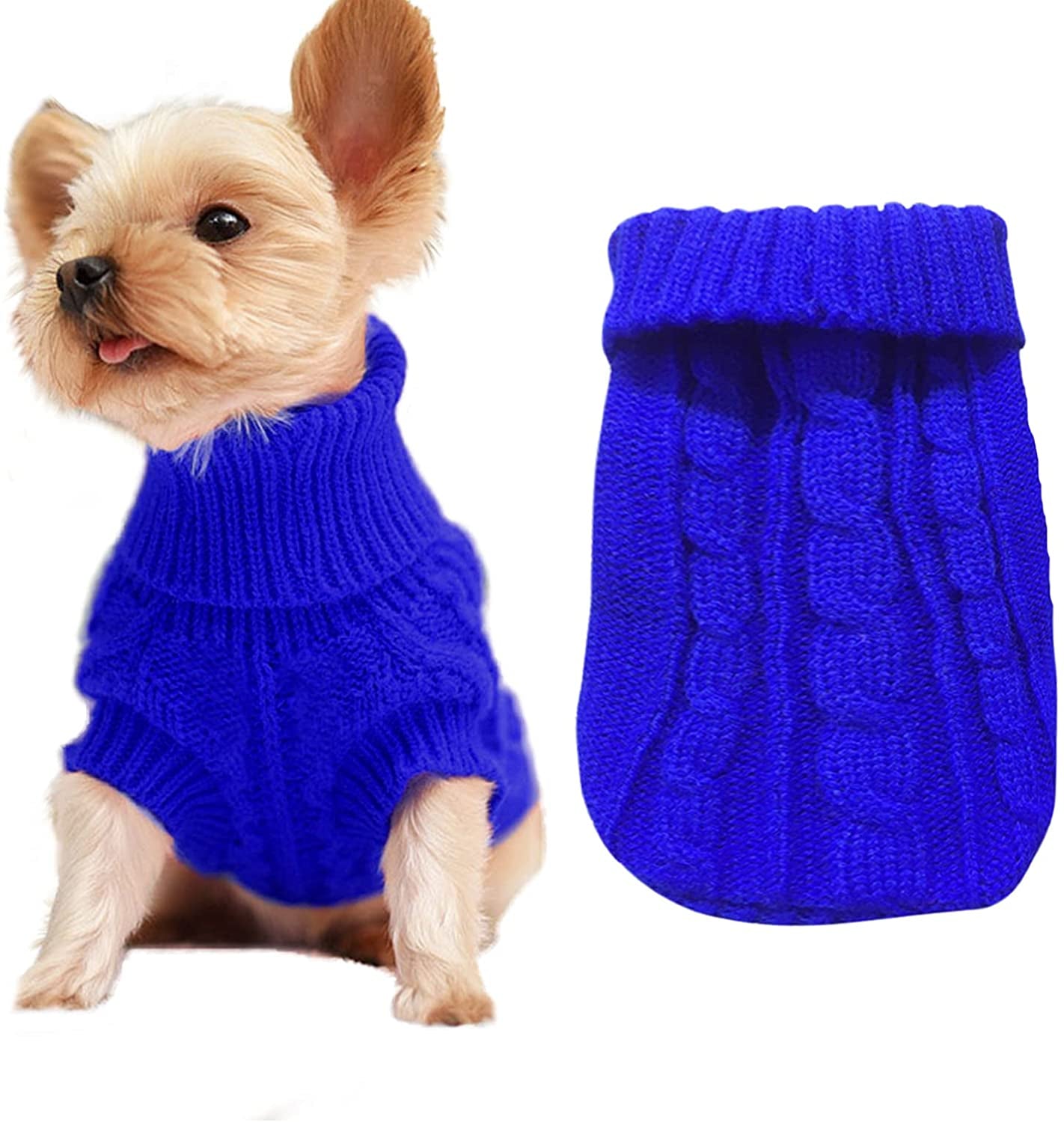 Dog Sweaters for Small Dogs, Pet Sweaters Classic Knitwear Winter Girl Boys Dog Clothes Chihuahua Coat Warm Puppy Costume Clothing Cute Doggie Sweater Apparel for Yorkie Christmas Animals & Pet Supplies > Pet Supplies > Dog Supplies > Dog Apparel SVVOOD Blue S (2-3lb)-Chest 10.9 in, Back 7.8 in 