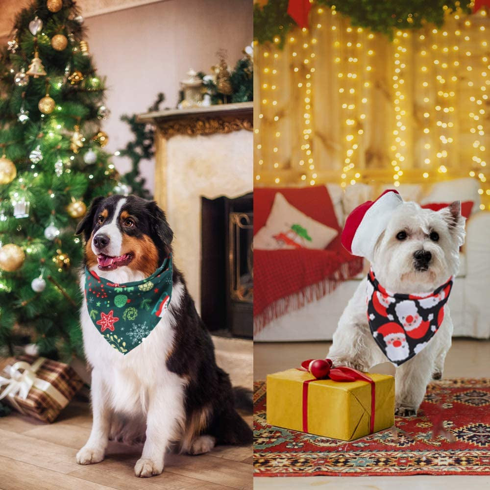 ADOGGYGO 4 Pack Dog Bandana Christmas Pet Scarf Triangle Bibs Kerchief Set Pet Costume Accessories Decoration for Small Medium Large Dogs Cats Pets Animals & Pet Supplies > Pet Supplies > Dog Supplies > Dog Apparel ADOGGYGO   