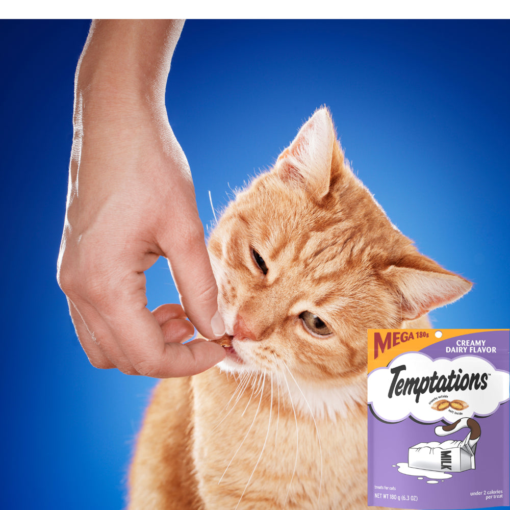 Temptations Creamy Dairy Flavor Classic Crunchy and Soft Cat Treats Food Great Snack for Adult Cats, 6.3 Oz - Pack of 2