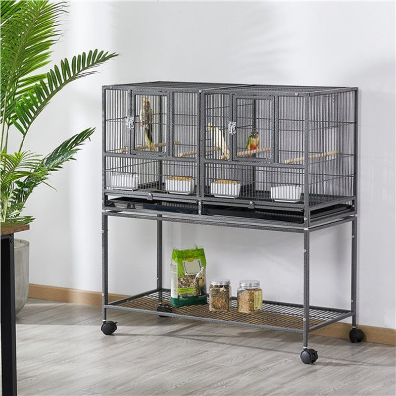 Topeakmart Stackable Metal Wide Bird Cage Divided Bird Breeder Cage with Rolling Stand for Finch Canaries Parakeets Cockatiels Budgies Black Animals & Pet Supplies > Pet Supplies > Bird Supplies > Bird Cages & Stands Topeakmart   