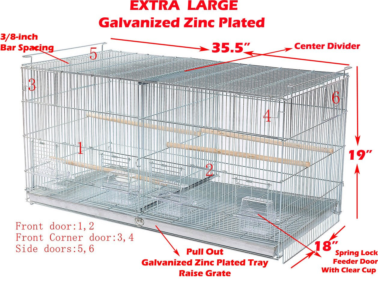 EXTRA LARGE Combo-2 of Galvanized Zinc Plated Stack & Lock Double Breeding Breeder Flight Bird Cage Center Dividers Side Breeding Nest Doors with Rolling Stand Animals & Pet Supplies > Pet Supplies > Bird Supplies > Bird Cages & Stands Mcage   