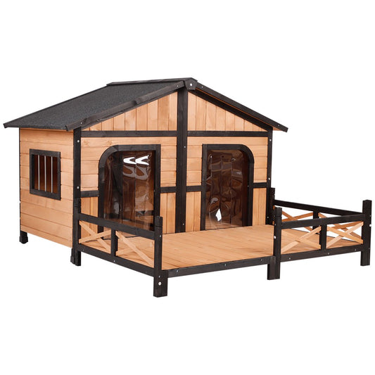 Pawhut Wooden Large Dog House, Perfect for the Porch or Deck and Includes Bottom Slide-Out Tray, 59" L, Natural Animals & Pet Supplies > Pet Supplies > Dog Supplies > Dog Houses Aosom LLC   