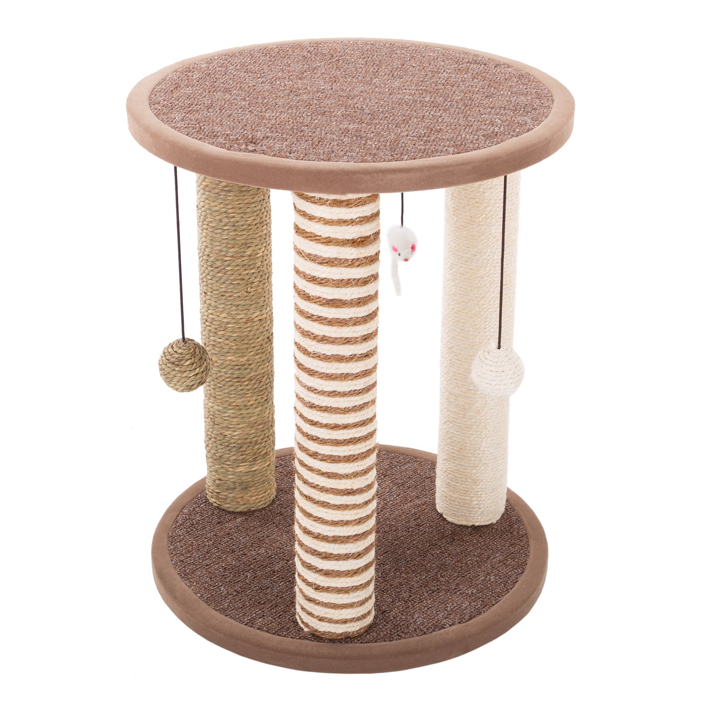 Cat Scratching Post – 3 Scratcher Posts with Carpeted Base Play Area and Perch – Furniture Scratching Deterrent for Indoor Cats by PETMAKER (Brown) Animals & Pet Supplies > Pet Supplies > Cat Supplies > Cat Furniture Trademark Global   