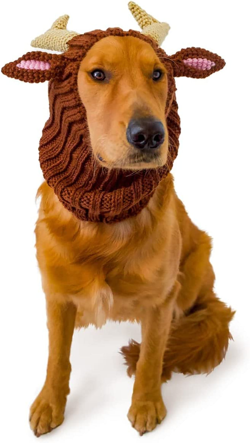 Zoo Snoods Reindeer Costume for Dogs & Cats, Medium - Warm No Flap Ear Wrap Hood for Pets, Dog Outfit for Winters, Halloween, Christmas & New Year, Soft Yarn Ear Covers - Deer Antlers Animals & Pet Supplies > Pet Supplies > Dog Supplies > Dog Apparel Zoo Snoods 1 Large 