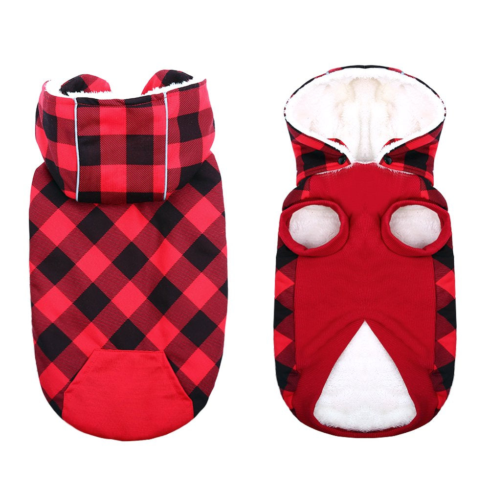 Kuoser British Style Plaid Dog Winter Coat, Windproof Cozy Cold Weather Dog Coat Fleece Lining Dog Apparel Reflective Dog Jacket Dog Vest for Small Medium Dogs with Removable Hat（Xxs-L） Animals & Pet Supplies > Pet Supplies > Dog Supplies > Dog Apparel Kuoser   
