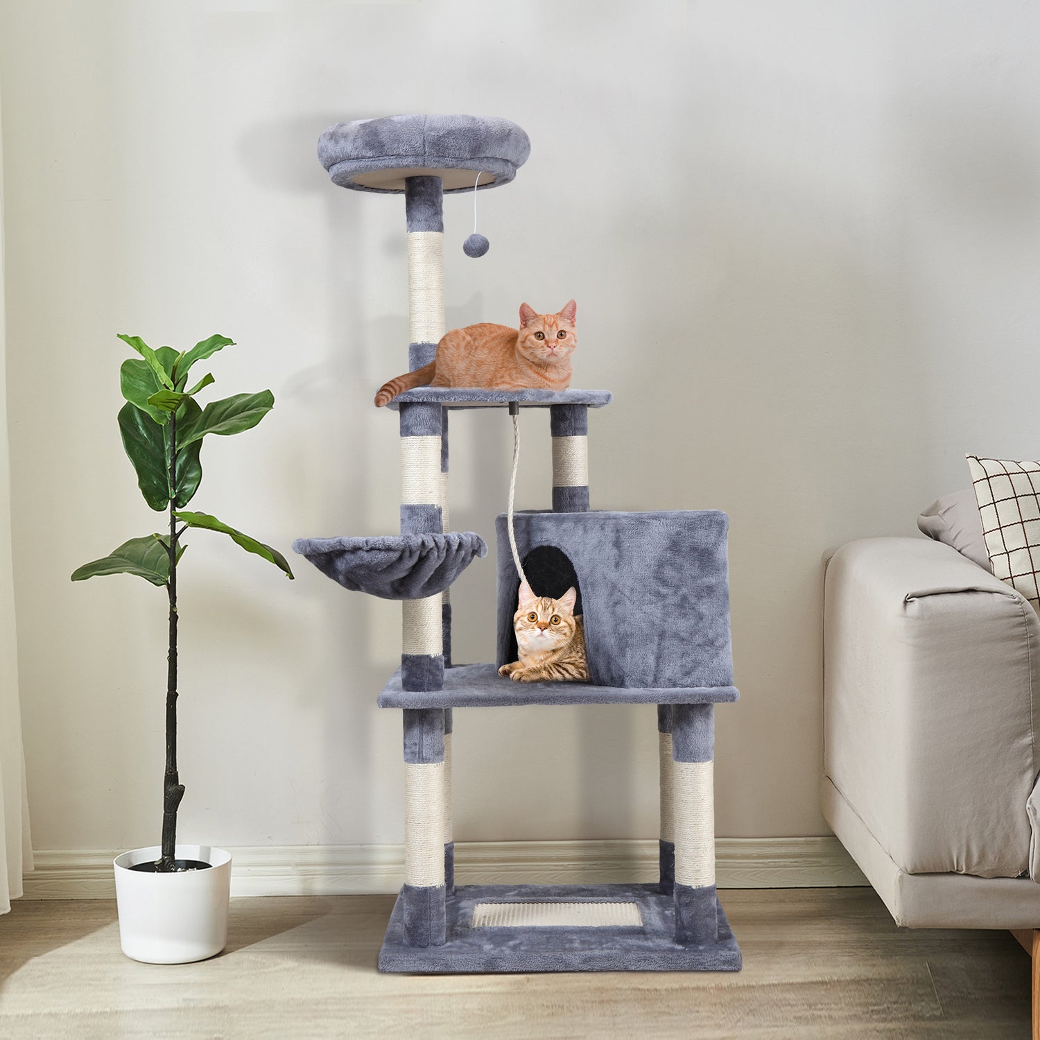 Coziwow 60" Cat Tree&Condo Scratching Post Tower Pet Kitten Play House Furniture Scratching Post,Light Gray