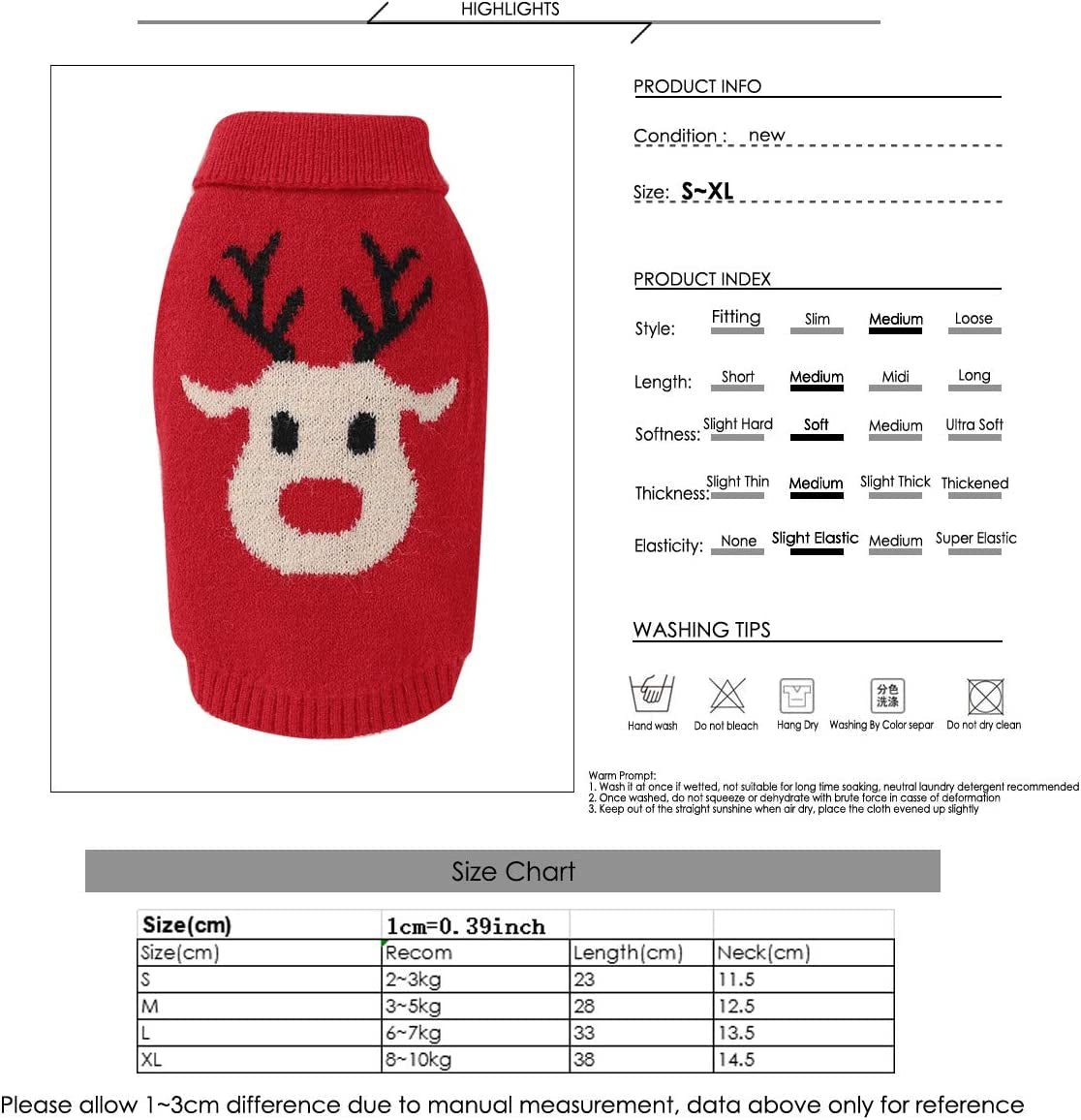 Dog Sweaters Pet Christmas Knitted Sweater Cartoon Reindeer Knitwear Pet Winter Warm Clothes for Dogs Puppy Kitten Cats Red L Animals & Pet Supplies > Pet Supplies > Dog Supplies > Dog Apparel Wallfire   