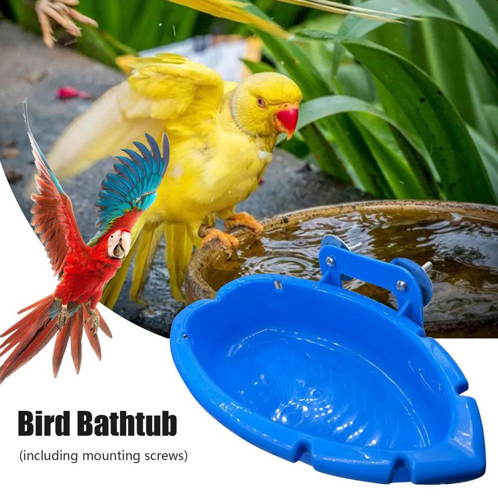 CABINHOME Bird Bath Basin with Mirror, Hanging Bird Bath Bath, Pets Small Birds Parrot Bird Cage Accessories, Parakeet Cockatiel Food Feeder Tray (Blue) Animals & Pet Supplies > Pet Supplies > Bird Supplies > Bird Cage Accessories CABINHOME   