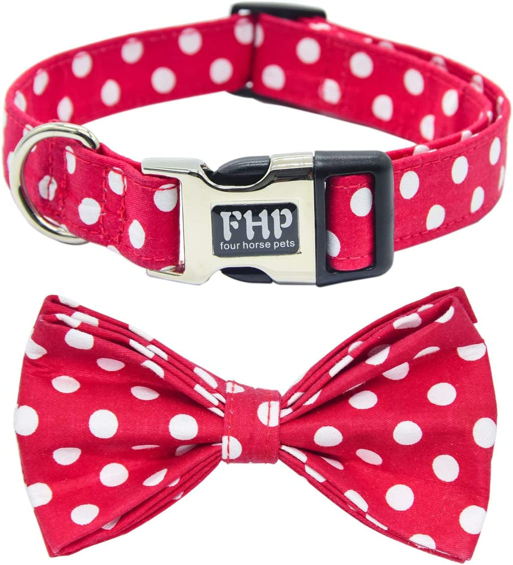 Fourhorse Cute Soft Dog and Cat Collar with Bowtie , Detachable Adjustable Bow Tie Collar Pet Gift (M, Blue Grid) Animals & Pet Supplies > Pet Supplies > Dog Supplies > Dog Apparel Fourhorse Red Dot XS 