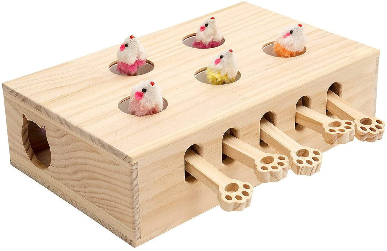 Mewoofun Cat Toys Interactive Whack a Mole Solid Wood Toys for Indoor Cats Kitten Catch Mice Game Animals & Pet Supplies > Pet Supplies > Cat Supplies > Cat Toys MewooFun   