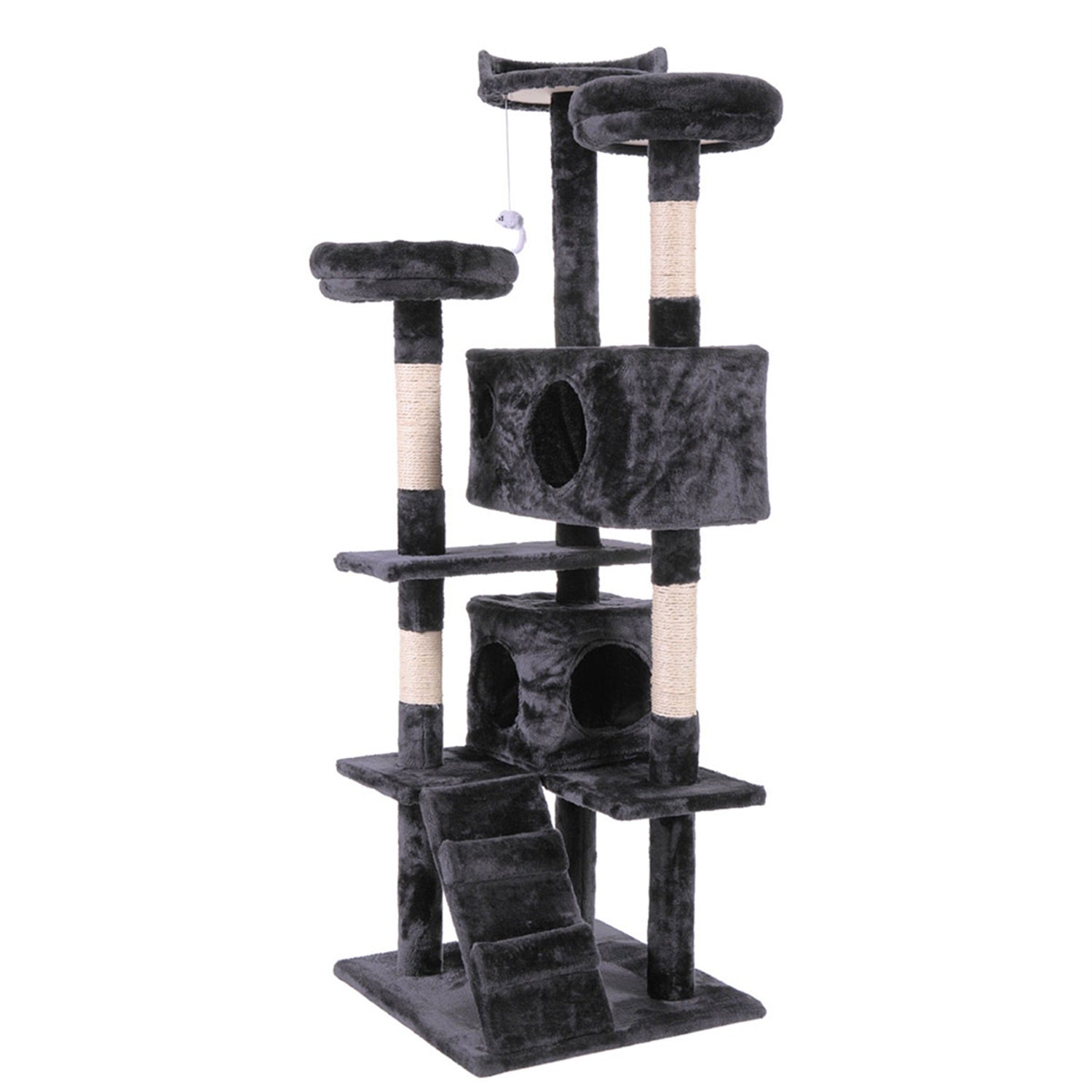 Pefilos 59" Multi-Level Cat Tree Condo Furniture Cat Tree for Large Adult Cat, 2 Plush Condos, Cat Condo for Multiple Cats Hammock for Kittens, Cat Tree Tower for Indoor Cats and Pets, Black Animals & Pet Supplies > Pet Supplies > Cat Supplies > Cat Furniture Pefilos   