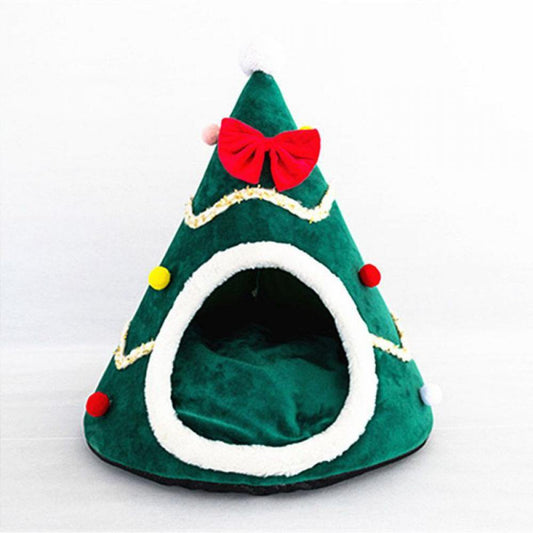 Christmas Tree Shape Pet Dog Cat Cave House Sleeping Bed Half Closed Christmas Warm Soft Winter Cats Dog Cage Bed Xmas Gift