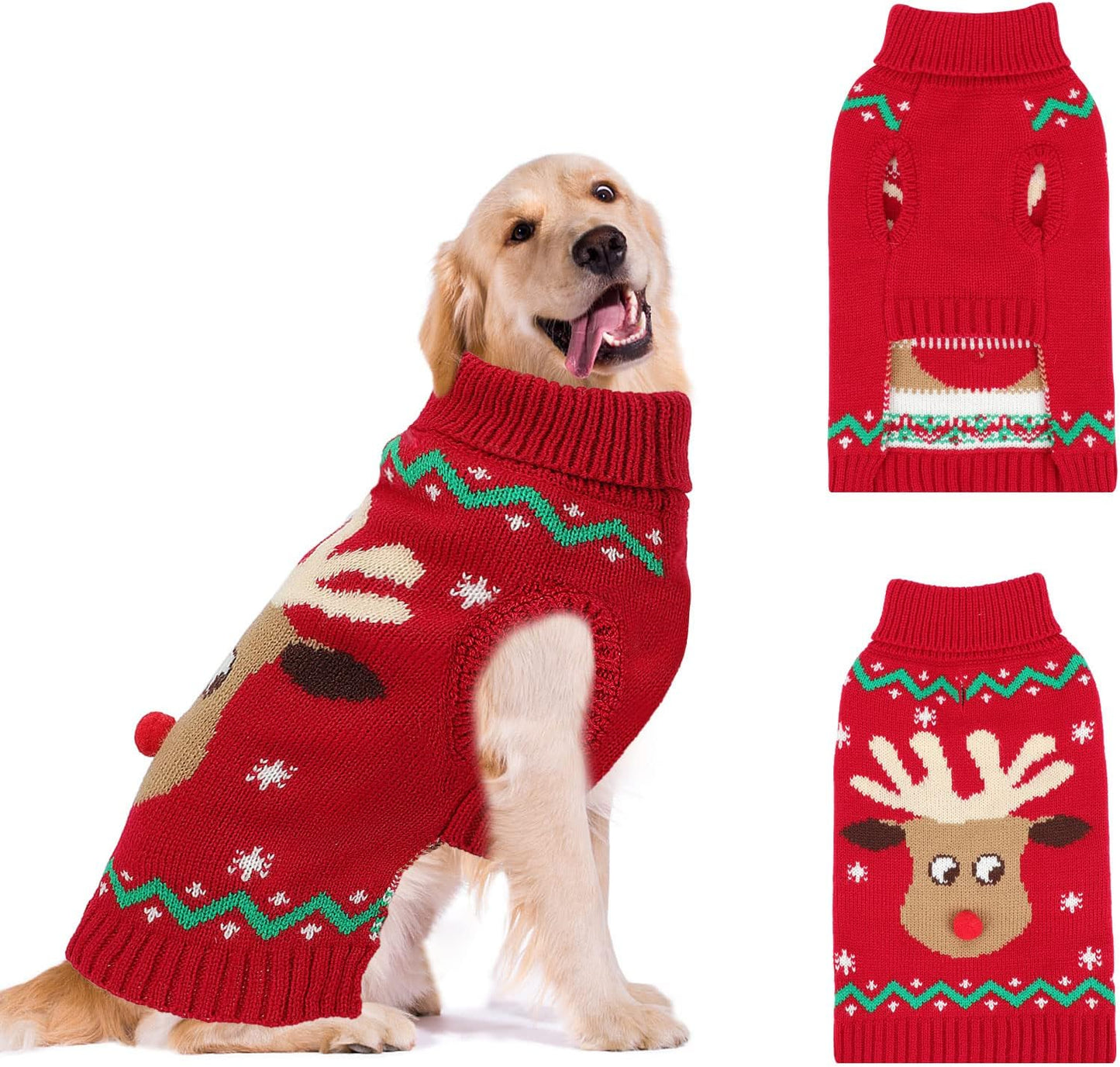 YUEPET Christmas Dog Sweaters Pullover, Reindeer Snowflake Christmas Dog Outfits with Leash Hole, Classic Turtleneck Dog Clothes for Medium Dogs(Sm) Animals & Pet Supplies > Pet Supplies > Dog Supplies > Dog Apparel YUEPET M(Neck 14"; Chest 21.8")  