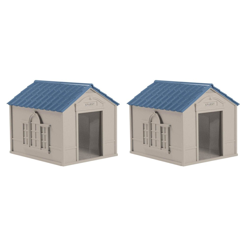 Suncast Deluxe Indoor & Outdoor Dog House for Medium/Large Breeds, Tan/Blue Animals & Pet Supplies > Pet Supplies > Dog Supplies > Dog Houses Suncast 2pck M/L (38.5" L x 33" W x 32" H)  