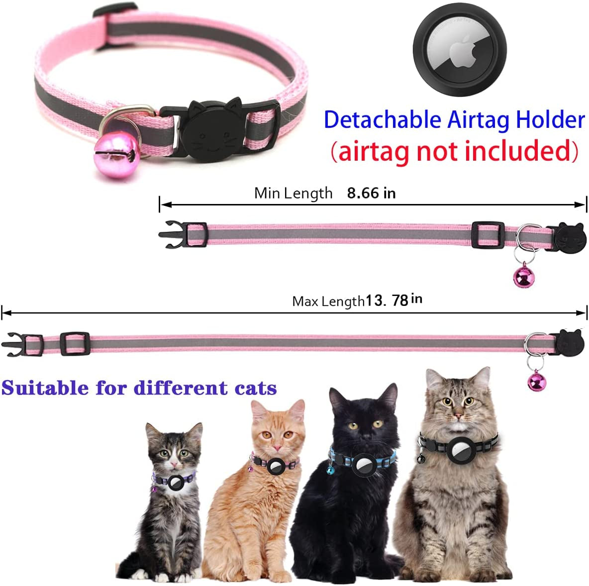 Smpili Airtag Cat Collar, Reflective Kitten Collar Breakaway with Airtag Holder, 0.4 Inches in Width