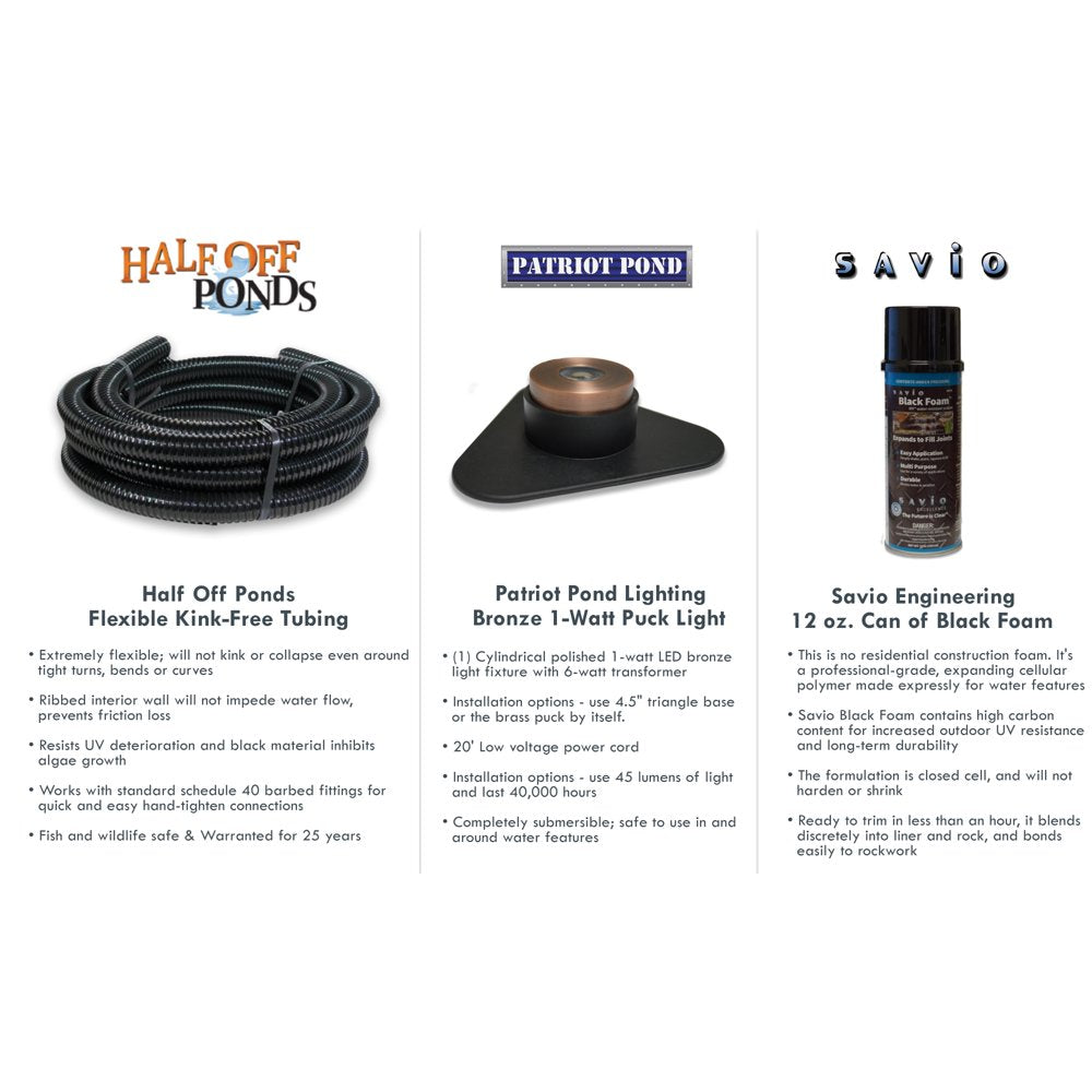 HALF off PONDS Simply Waterfalls 3300 Pond Free Waterfall Kit with Matrixblox, with 10 Ft by 15 Ft EPDM Liner and 3,000 GPH Aqua Pulse Series Submersible Pump - PSANB2 Animals & Pet Supplies > Pet Supplies > Fish Supplies > Aquarium & Pond Tubing Half Off Ponds   