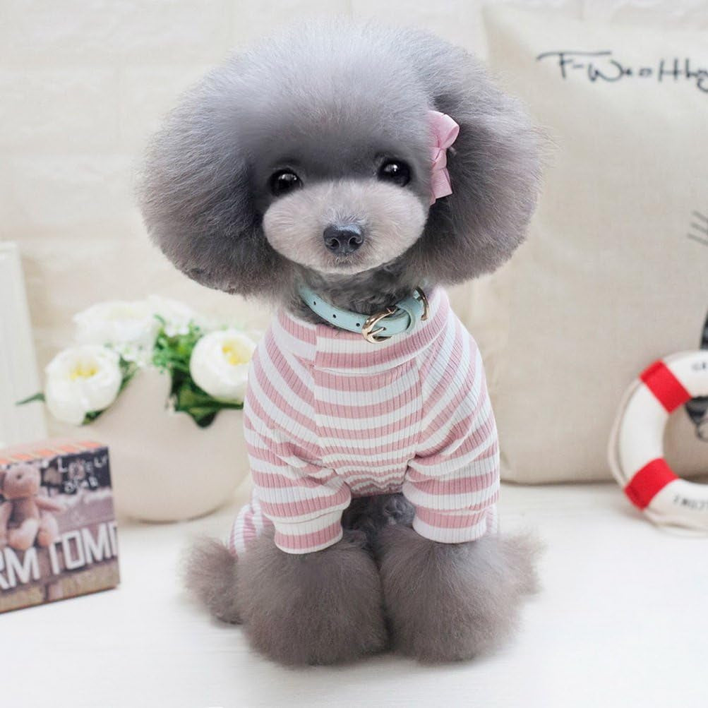 ZUNEA Cozy Soft Cotton Pet Puppy Small Dog Winter Pajamas Jumpsuit Sweatshirt Outfits Stripe Doggie Sleep Clothes Apparel Pink M Animals & Pet Supplies > Pet Supplies > Dog Supplies > Dog Apparel ZUNEA   