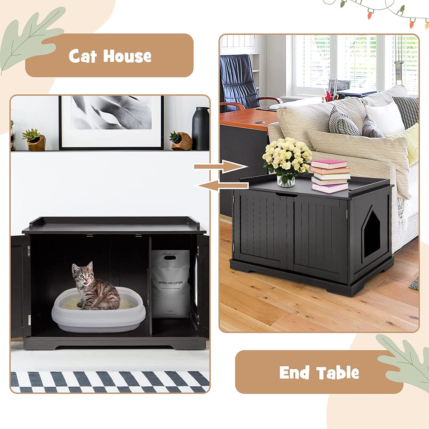 Cat Litter Box Enclosure, Wooden Cat Washroom Bench Cabinet with Door and Removable Divider, Large Enclosed Cat Litter Box Furniture Hidden. Animals & Pet Supplies > Pet Supplies > Cat Supplies > Cat Furniture ALLJOY   