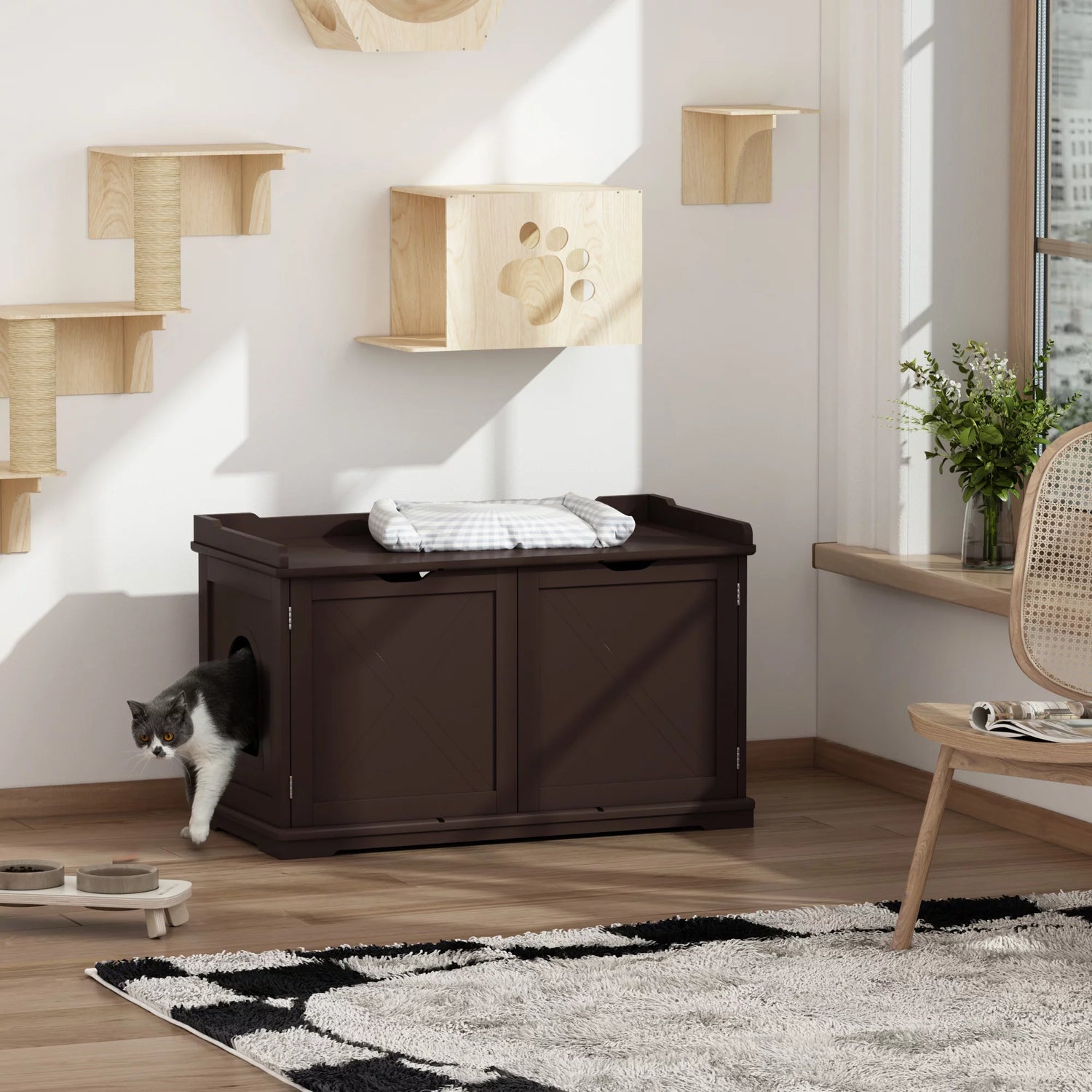 Coziwow Cat Litter Box Enclosure Washroom Storage Bench Cat House Furniture, White Animals & Pet Supplies > Pet Supplies > Cat Supplies > Cat Furniture Coziwow Style 1-Brown  