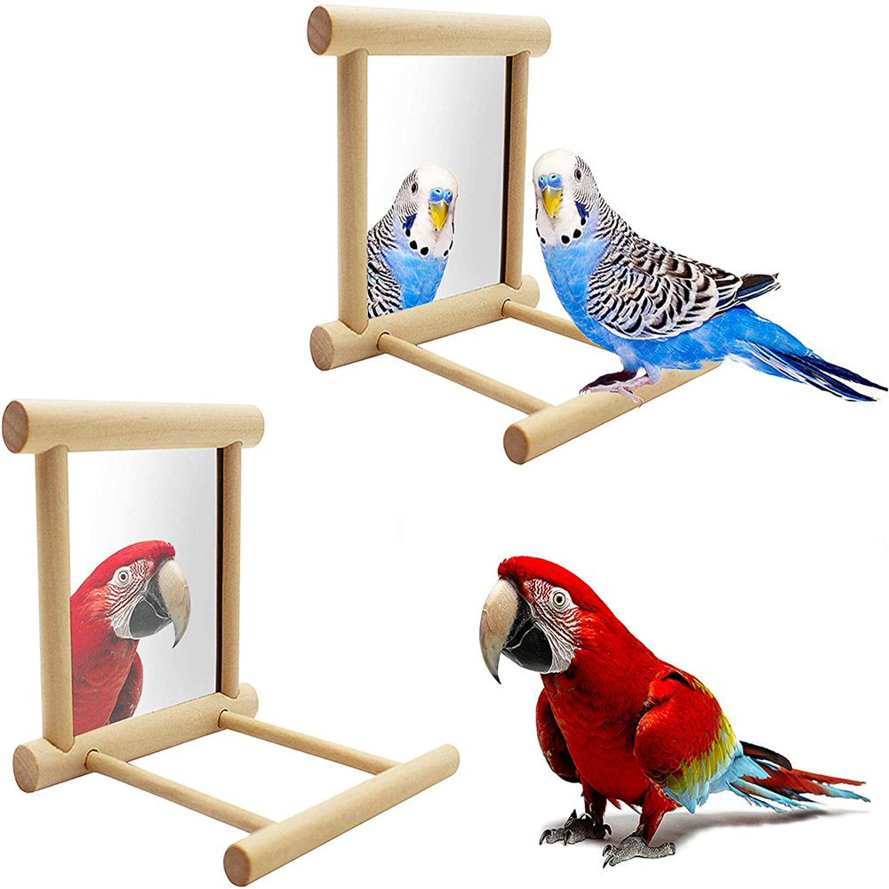 Walbest Bird Parakeet Mirror for Cage, Parrot Perch Stand, Wooden Hummingbird Swing Toy, Parakeet Accessories for Cockatiels Conure Finch Lovebird Canary African Grey Macaw Animals & Pet Supplies > Pet Supplies > Bird Supplies > Bird Cage Accessories Walbest   