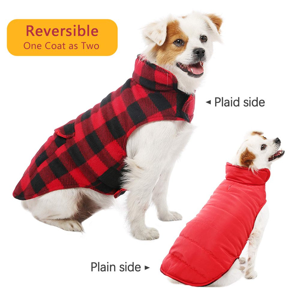Kuoser British Style Plaid Dog Winter Coat, Windproof Cozy Cold Weather Dog Coat Dog Apparel Dog Jacket Dog Vest for Small Medium and Large Dogs with Pocket & Leash Hook XS-3XL Animals & Pet Supplies > Pet Supplies > Dog Supplies > Dog Apparel Kuoser   