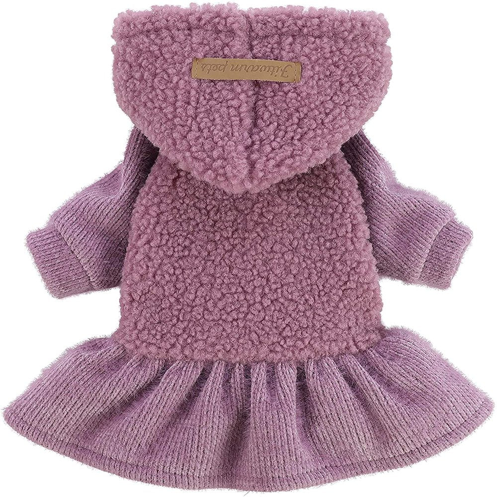 Fitwarm Fuzzy Sherpa Dog Winter Clothes Dog Hoodie Dresses Thermal Skirt Girl Doggie Dress Thick Jacket Puppy Outfits Coat Cat Sweatshirt Apparel XS Animals & Pet Supplies > Pet Supplies > Cat Supplies > Cat Apparel Fitwarm L  