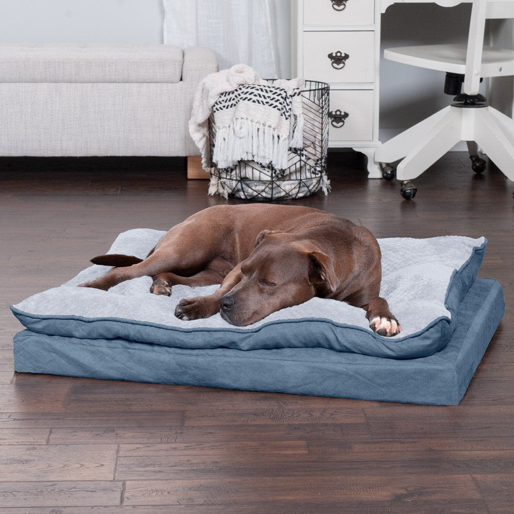 Furhaven Pet Products Orthopedic Mink Fur & Suede Pillow-Top Pet Bed for Dogs & Cats, Stonewash Blue, Large Animals & Pet Supplies > Pet Supplies > Cat Supplies > Cat Beds FurHaven Pet   