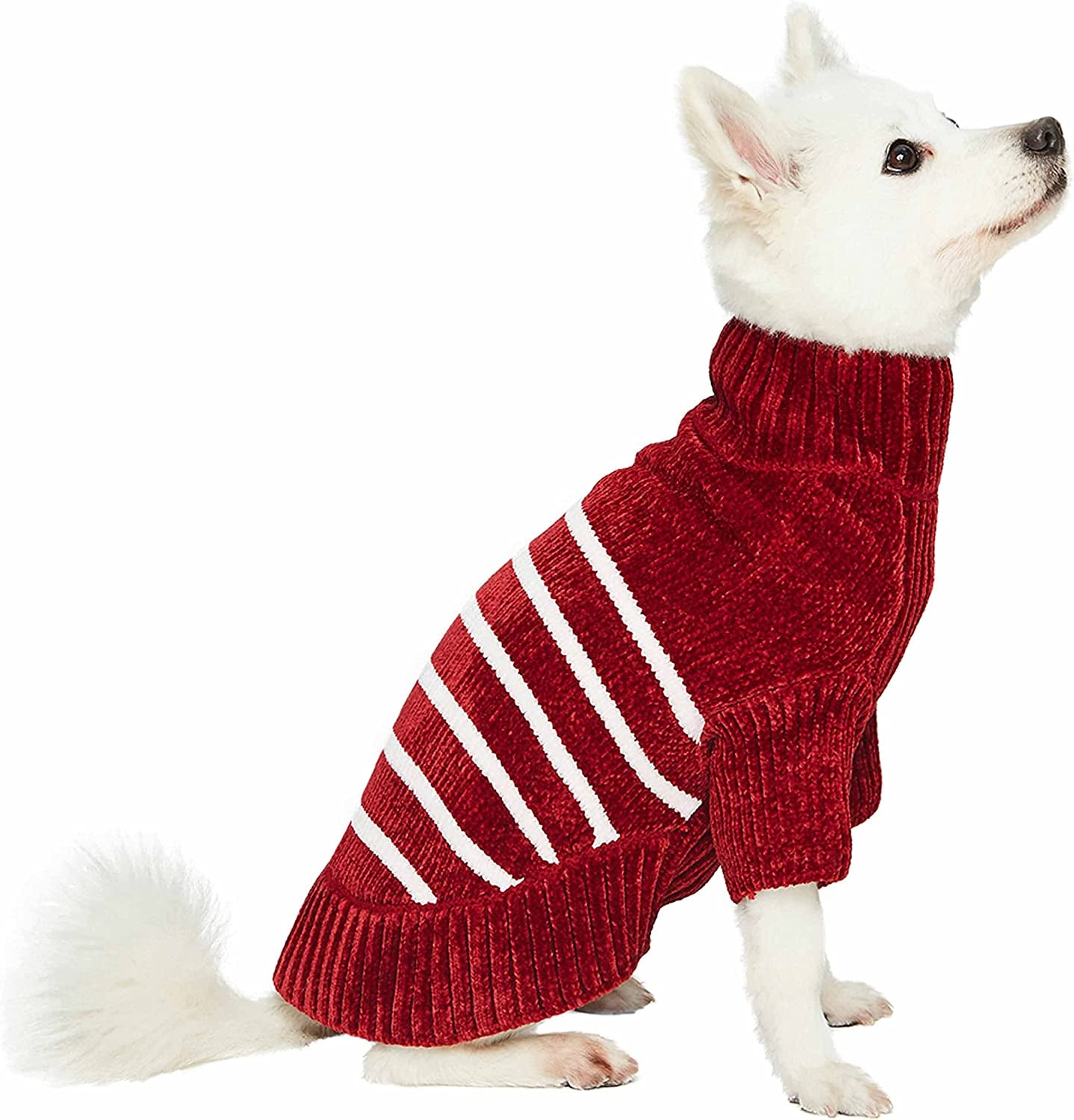 Blueberry Pet Cozy Soft Chenille Classy Striped Dog Sweater in Burgundy Red, Back Length 14", Pack of 1 Clothes for Dogs Animals & Pet Supplies > Pet Supplies > Dog Supplies > Dog Apparel Blueberry Pet   