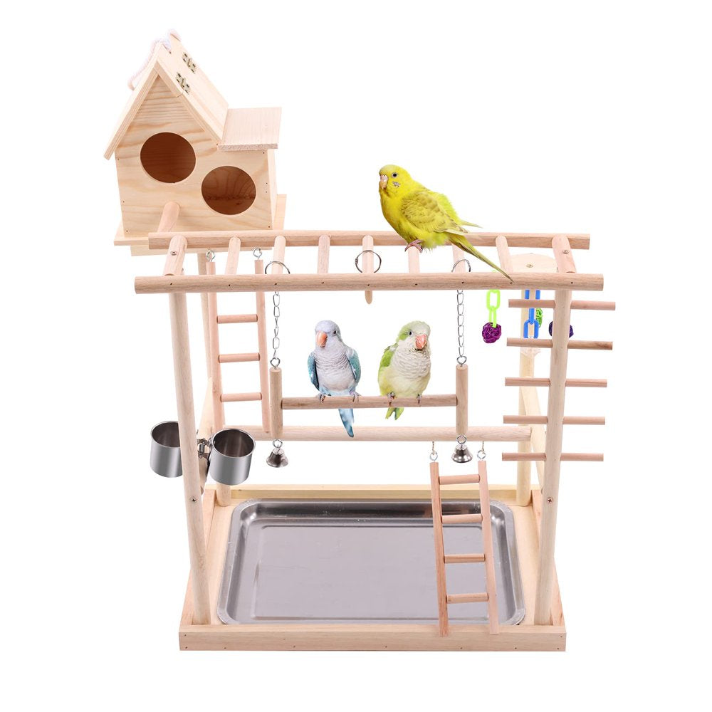 QBLEEV Bird'S Nest Bird Perches Play Stand Gym Parrot Playground Play Gym Playpen Play Stand Swing Bridge Tray Wood Climb Ladders Animals & Pet Supplies > Pet Supplies > Bird Supplies > Bird Gyms & Playstands QBLEEV   