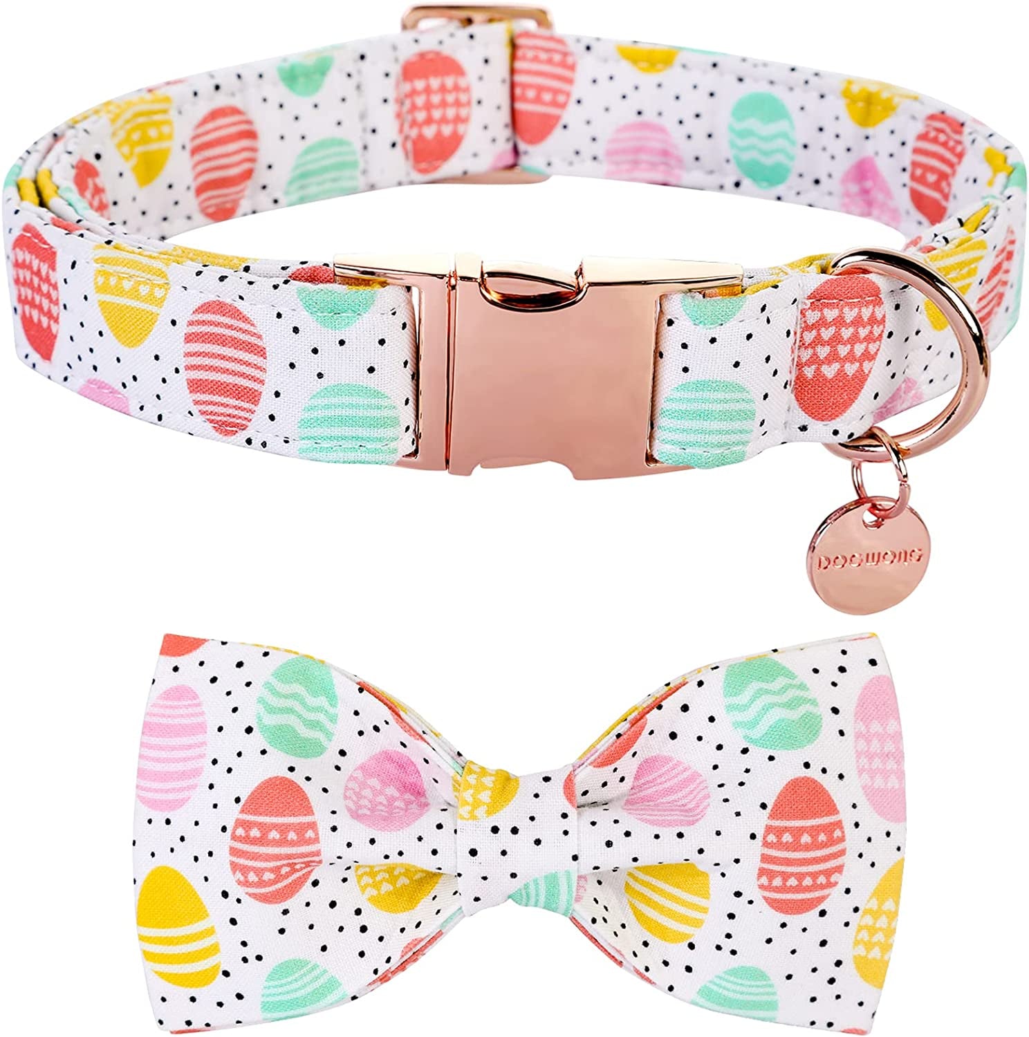 DOGWONG Easter Dog Collar with Bowtie, Easter Egg Holiday Dog Collar Comfortable Durable Dog Collar for Small Medium Large Dog Animals & Pet Supplies > Pet Supplies > Dog Supplies > Dog Apparel DOGWONG easter egg M（Pack of 1） 