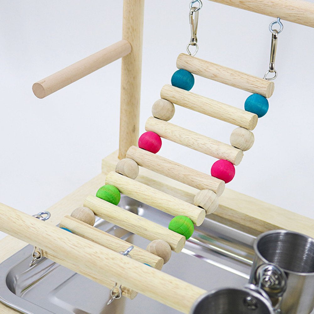 Bird Play Stand Wood Perch Gym Playpen Ladder with Feeder Cups Toy for Cockatiel