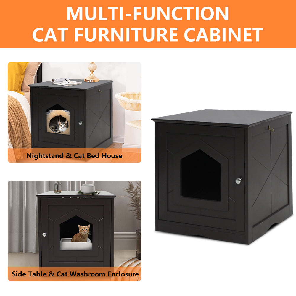BTMWAY Cat Litter Box Hidden Enclosure for Indoor, Multi-Function Decorative Cat House Side Table, Kitty Washroom Hooded Hidden Pet Box, Cats Furniture Cabinet, Browna6458