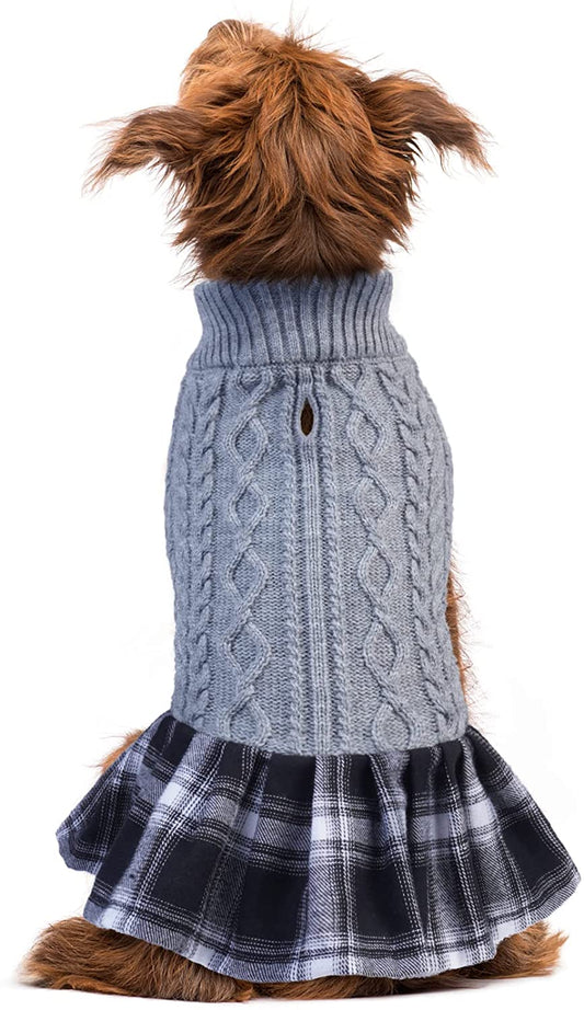 Warm Dog Sweater Stand Collar for Small Medium Puppy, Stretchy Plaid Winter Dog Skirt Dress Knitted Sweater, Comfortable Cold Weather Pet Clothes for Bichon Frise, Schnauzer, Poodle, Pink, XS Animals & Pet Supplies > Pet Supplies > Dog Supplies > Dog Apparel PUMYPOREITY Grey X-Small 