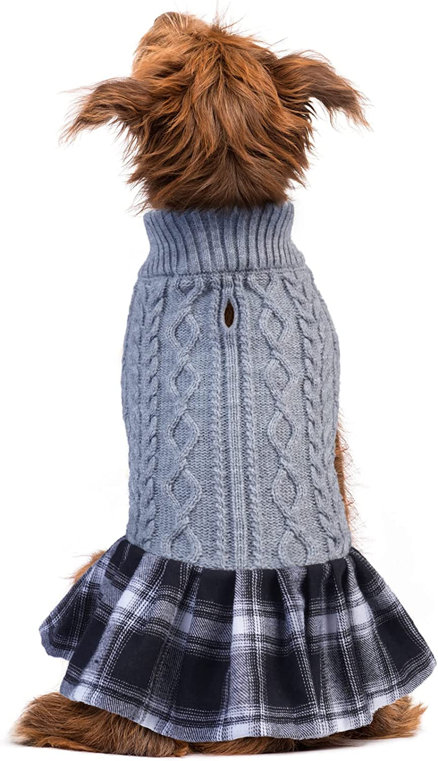 Warm Dog Sweater Stand Collar for Small Medium Puppy, Stretchy Plaid Winter Dog Skirt Dress Knitted Sweater, Comfortable Cold Weather Pet Clothes for Bichon Frise, Schnauzer, Poodle, Pink, XS Animals & Pet Supplies > Pet Supplies > Dog Supplies > Dog Apparel PUMYPOREITY Grey Medium 