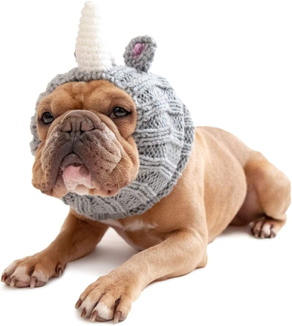 Zoo Snoods Rhino Costume for Dogs and Cats, Large - Warm No Flap Ear Wrap Hood for Pets, Dog Outfit with Horn for Winters, Halloween, Christmas & New Year, Soft Yarn Ear Covers Animals & Pet Supplies > Pet Supplies > Dog Supplies > Dog Apparel Zoo Snoods Medium  