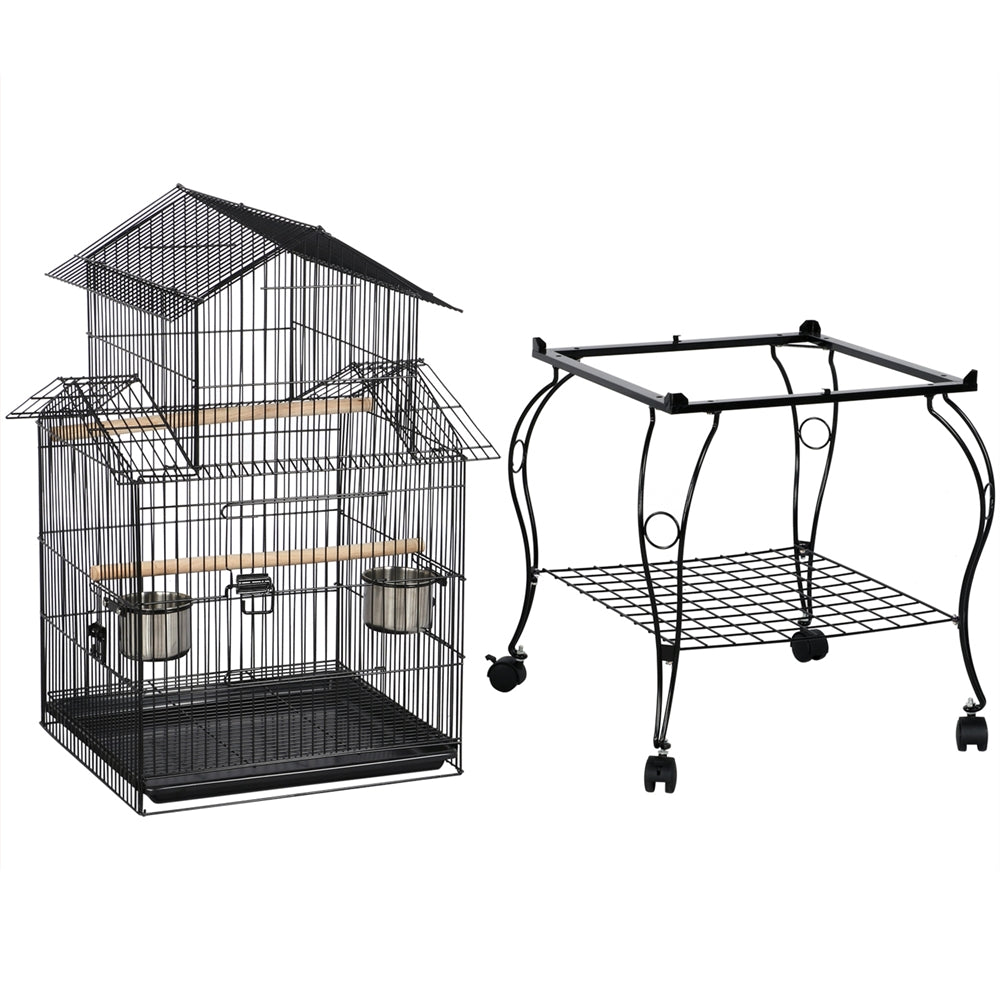 Easyfashion Large Metal Rolling Bird Cage Parrot Aviary Canary Pet Perch with Stand, Black Animals & Pet Supplies > Pet Supplies > Bird Supplies > Bird Cages & Stands Easyfashion   