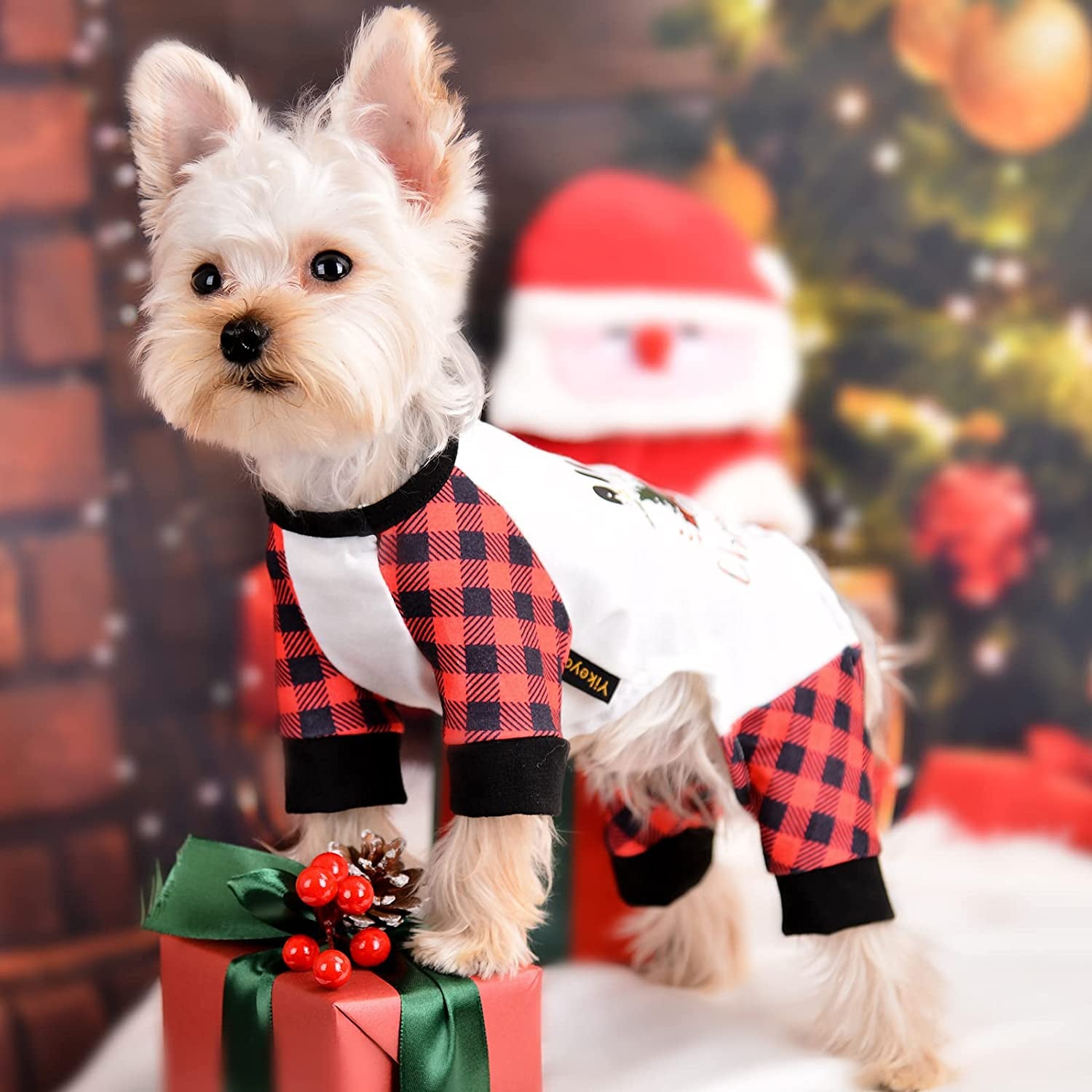 Yikeyo Christmas Dog Pajamas Dog Onesie Dog Pjs Super Soft Dog Christmas Jammies Pet Clothes with Buffalo Plaid Sleeve, Truck Tree Pattern Animals & Pet Supplies > Pet Supplies > Dog Supplies > Dog Apparel Yikeyo   